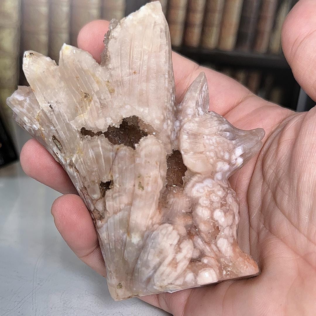 Druzy Flower Agate Pink Amethyst Fox Crystal Carving Geode Statement Piece