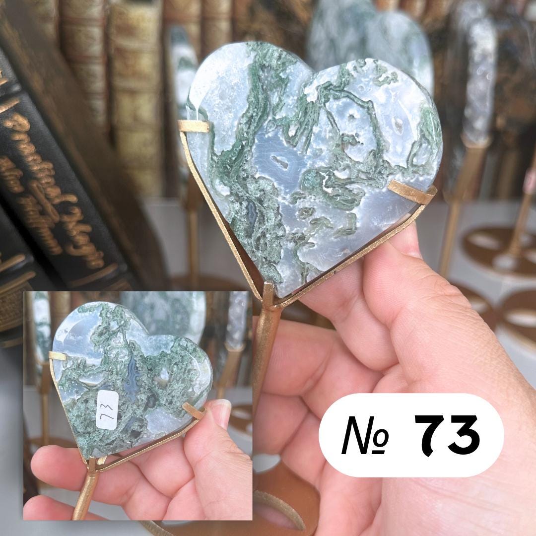 Moss Agate Heart With Stand | High Quality Crystal | Moss Agate | US Seller