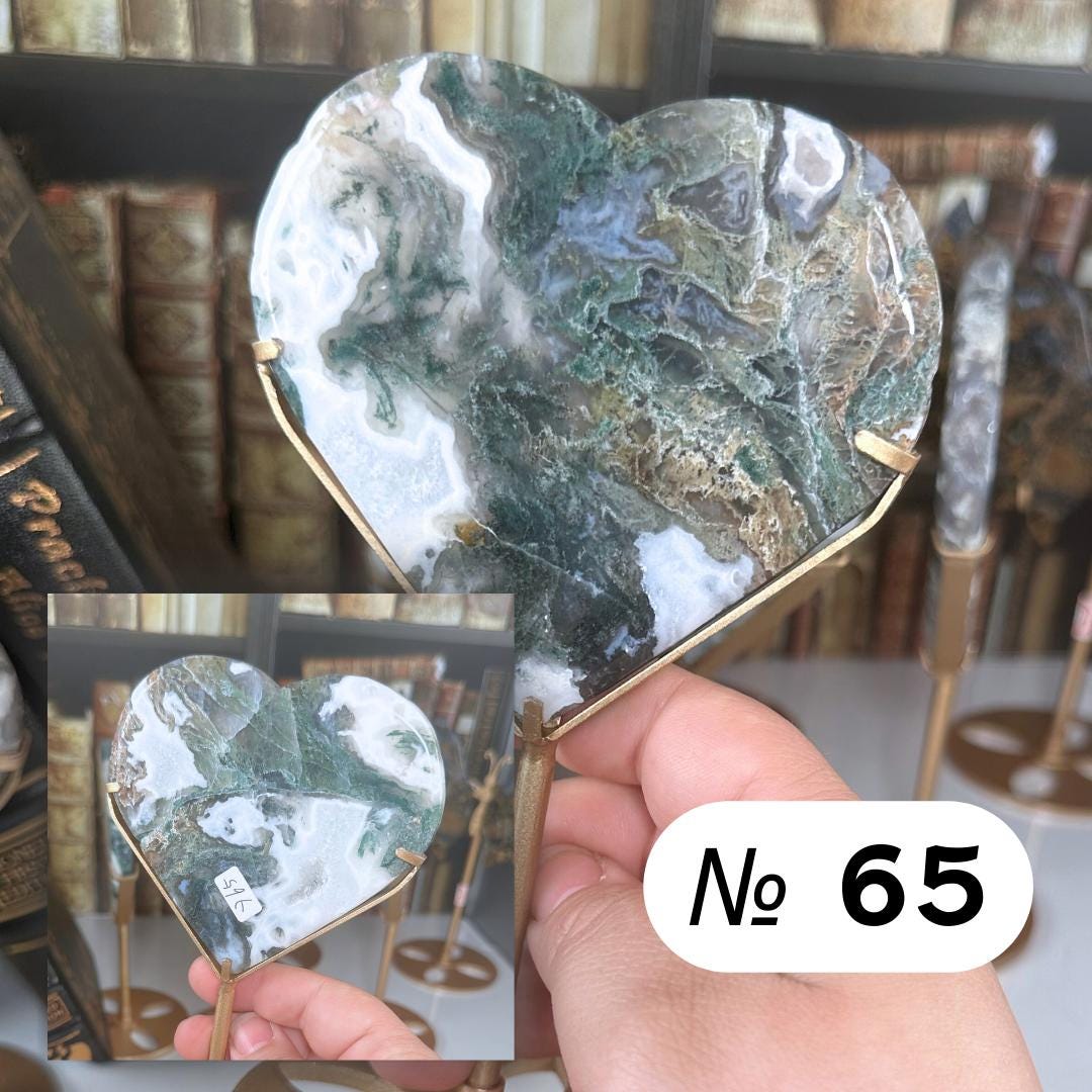 Moss Agate Heart With Stand | High Quality Crystal | Moss Agate | US Seller