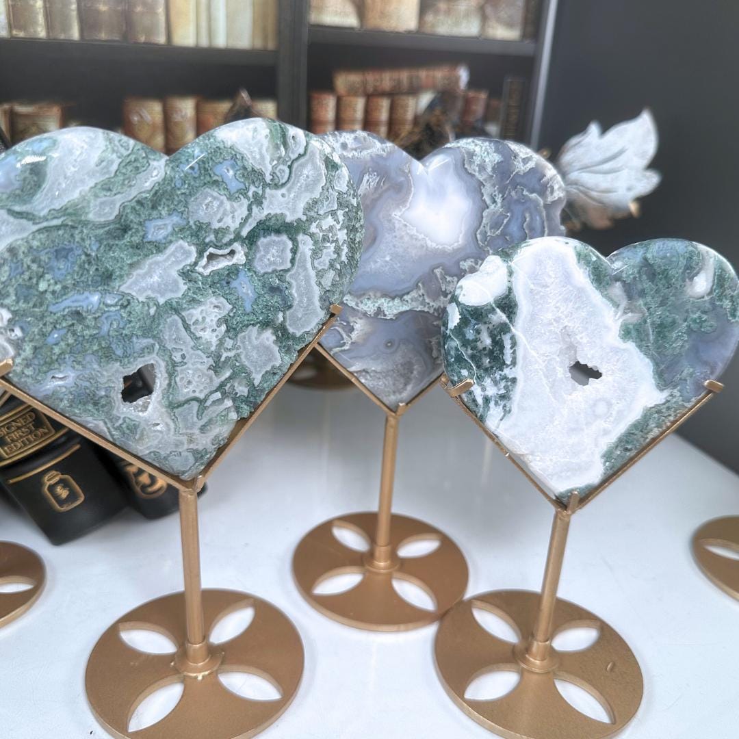 Moss Agate Heart With Stand | High Quality Crystal | Moss Agate | US Seller