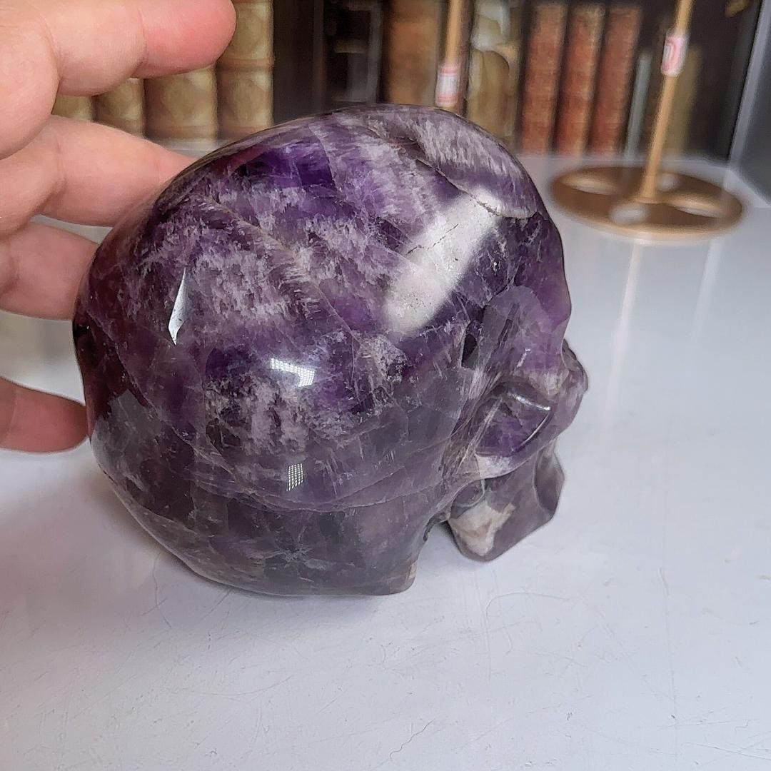 XL Amethyst Crystal Skull Carving, Chevron Healing Quartz Crystal Dream Amethyst Altar Feng Shui Altar Energy