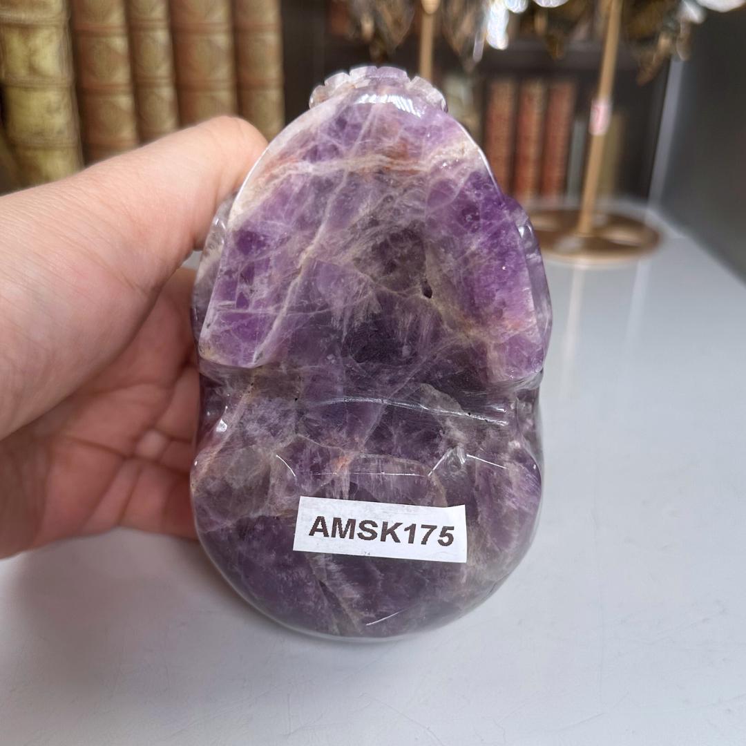 XL Amethyst Crystal Skull Carving, Chevron Healing Quartz Crystal Dream Amethyst Altar Feng Shui Altar Energy