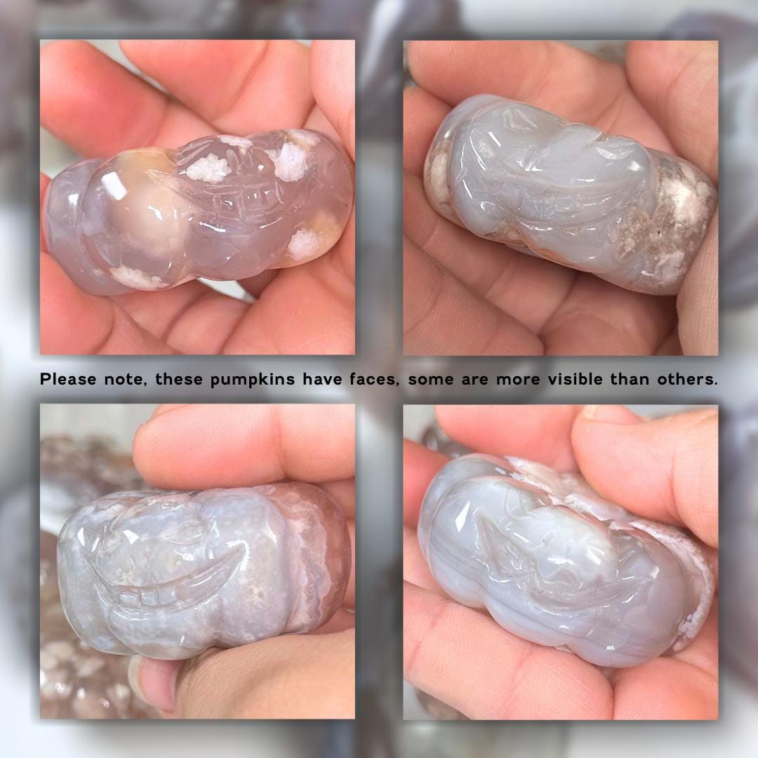 Flower Agate Pumpkins Crystal Carving | US Seller