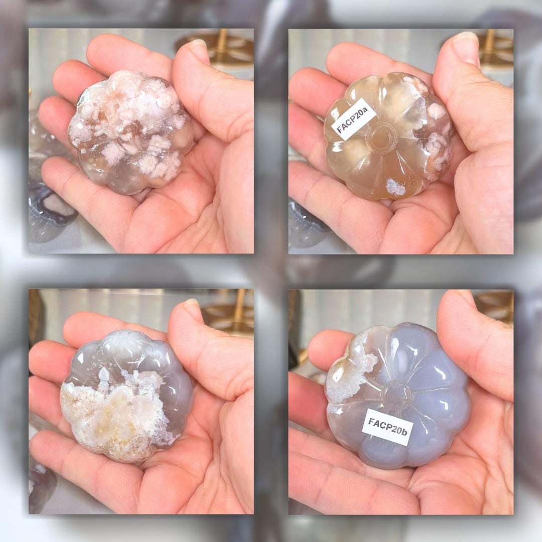 Flower Agate Pumpkins Crystal Carving | US Seller