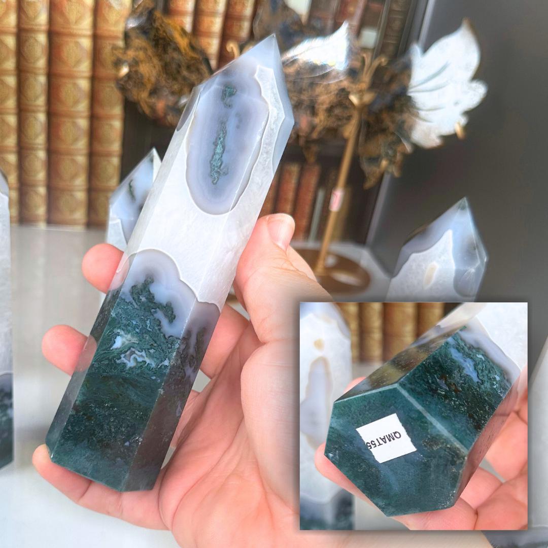 Moss Agate Quartz Tower Crystal | Point Green Crystal Tower Healing | US Seller
