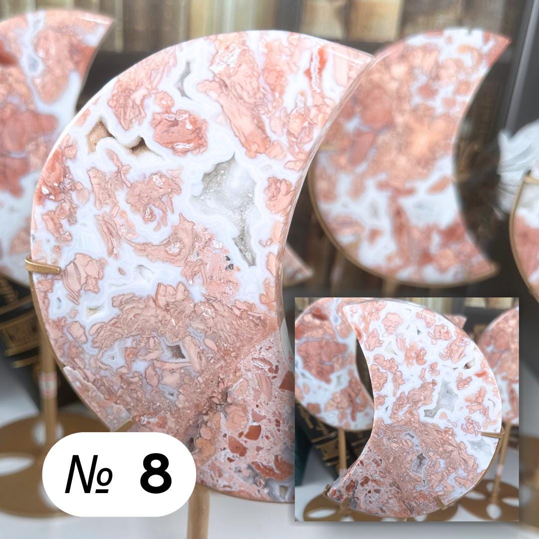 Pink Agate Moon With Stand | Cotton Candy Agate | High Quality Crystal | US Seller