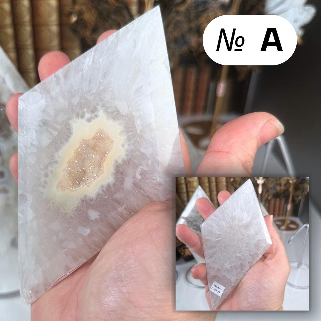 Druzy Agate Diamond On Stand | Crystal Carving | Geode Statement Piece | US Seller