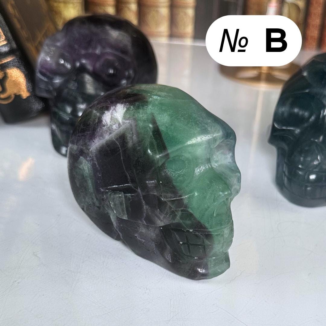 Fluorite Skull Crystal Carving Head Energy Healing Reiki Altar Home Decor Feng Shui Gift