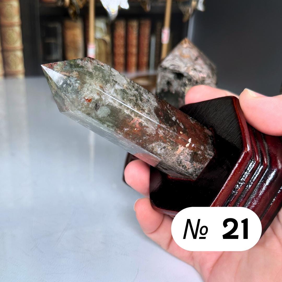 Garden Quartz Towers With Stand | Lodolite With Inclusions Crystal Carving