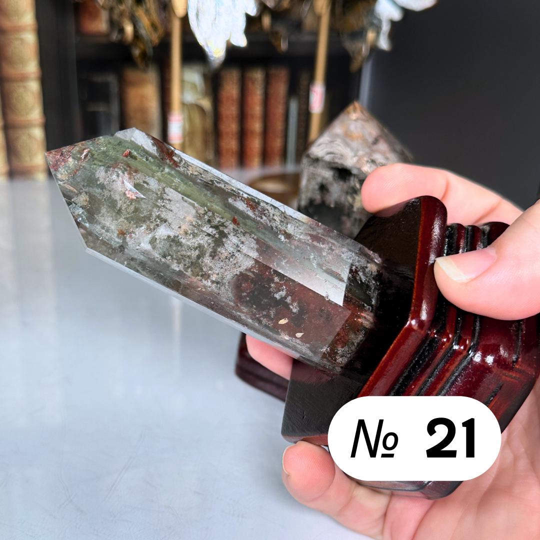 Garden Quartz Towers With Stand | Lodolite With Inclusions Crystal Carving