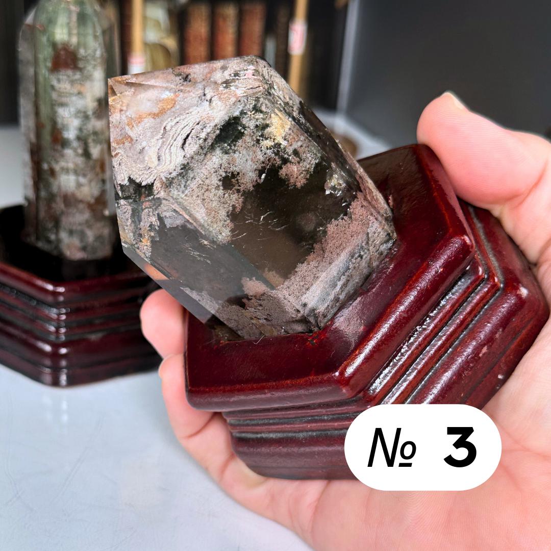 Garden Quartz Towers With Stand | Lodolite With Inclusions Crystal Carving
