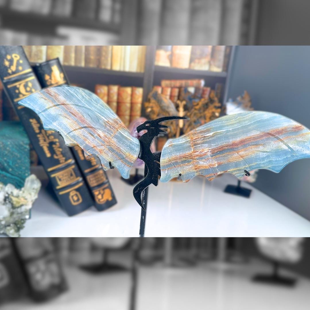 Blue Onyx Dragon Wings | US Seller | Metaphysical Shop Healing Concentration Trauma Energy Altar