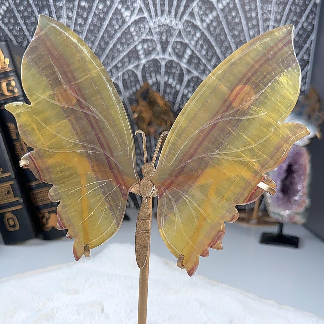 Yellow Fluorite Butterfly Wings | Crystal Fluorite | Cleansing Chakras Altar Stability Concentration Healing Reiki Energy