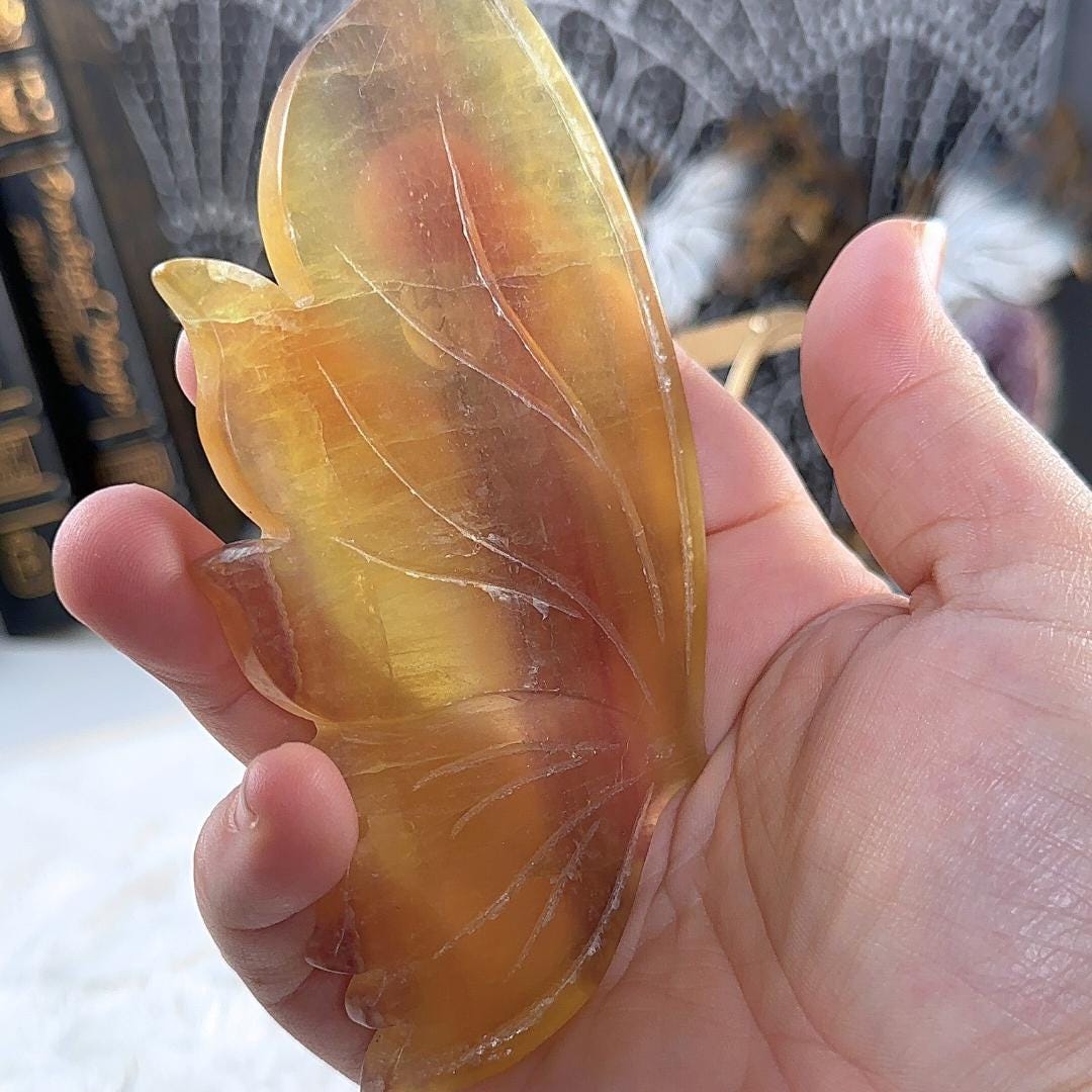 Yellow Fluorite Butterfly Wings | Crystal Fluorite | Cleansing Chakras Altar Stability Concentration Healing Reiki Energy