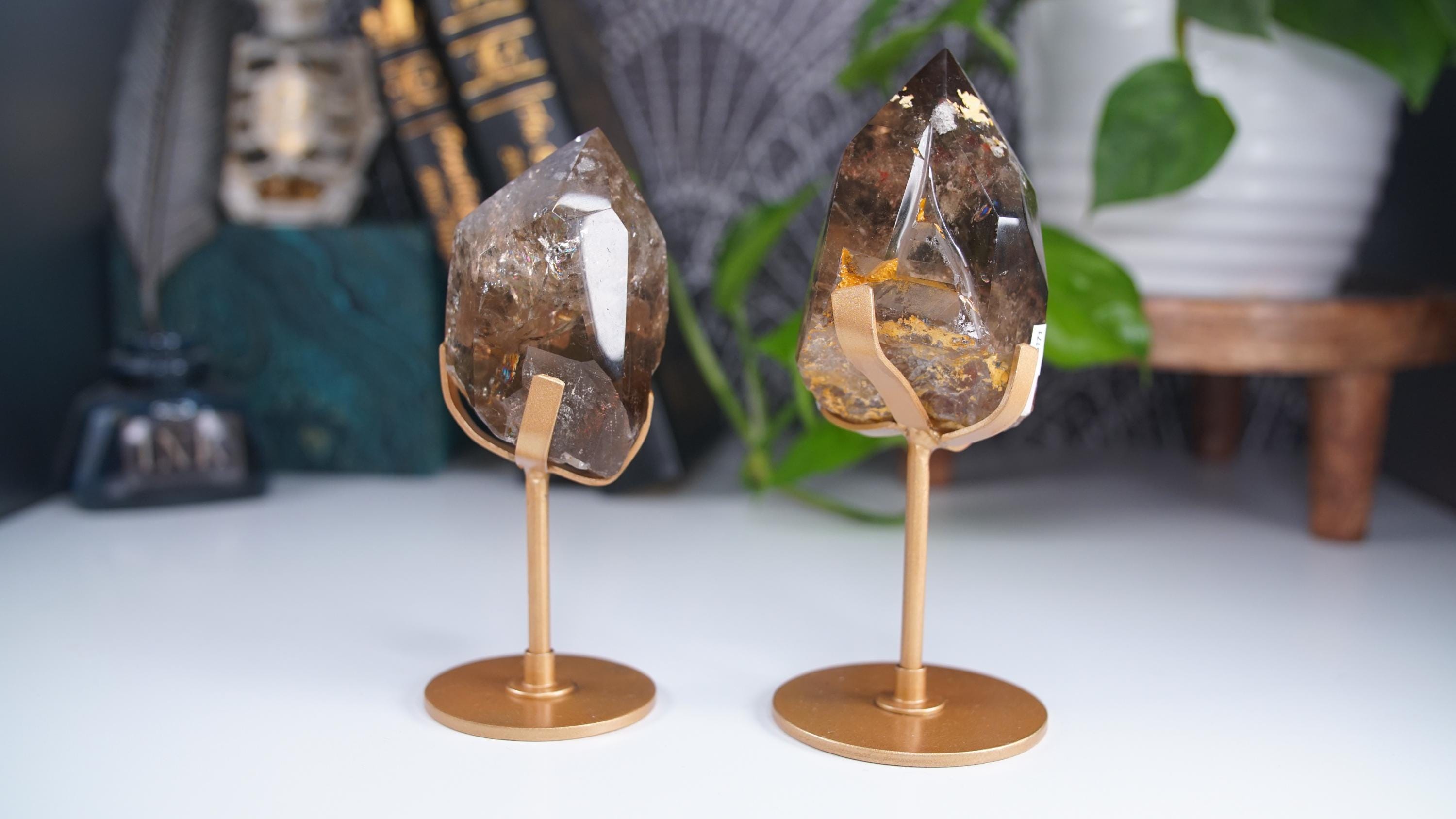 Smoky Garden Quartz Tower Freeform With Stand | Gorgeous Rainbow Inclusions Crystal Carving