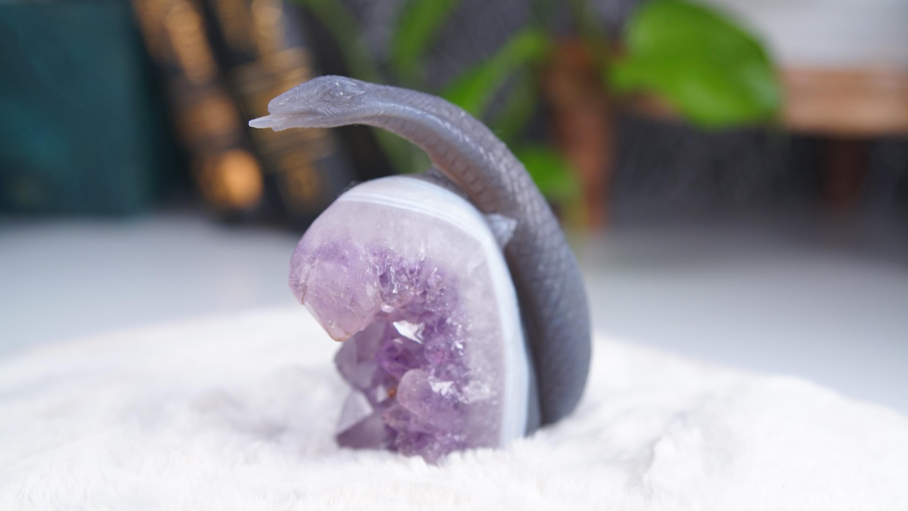 Druzy Agate Amethyst Snake Crystal Carving Geode Statement Piece