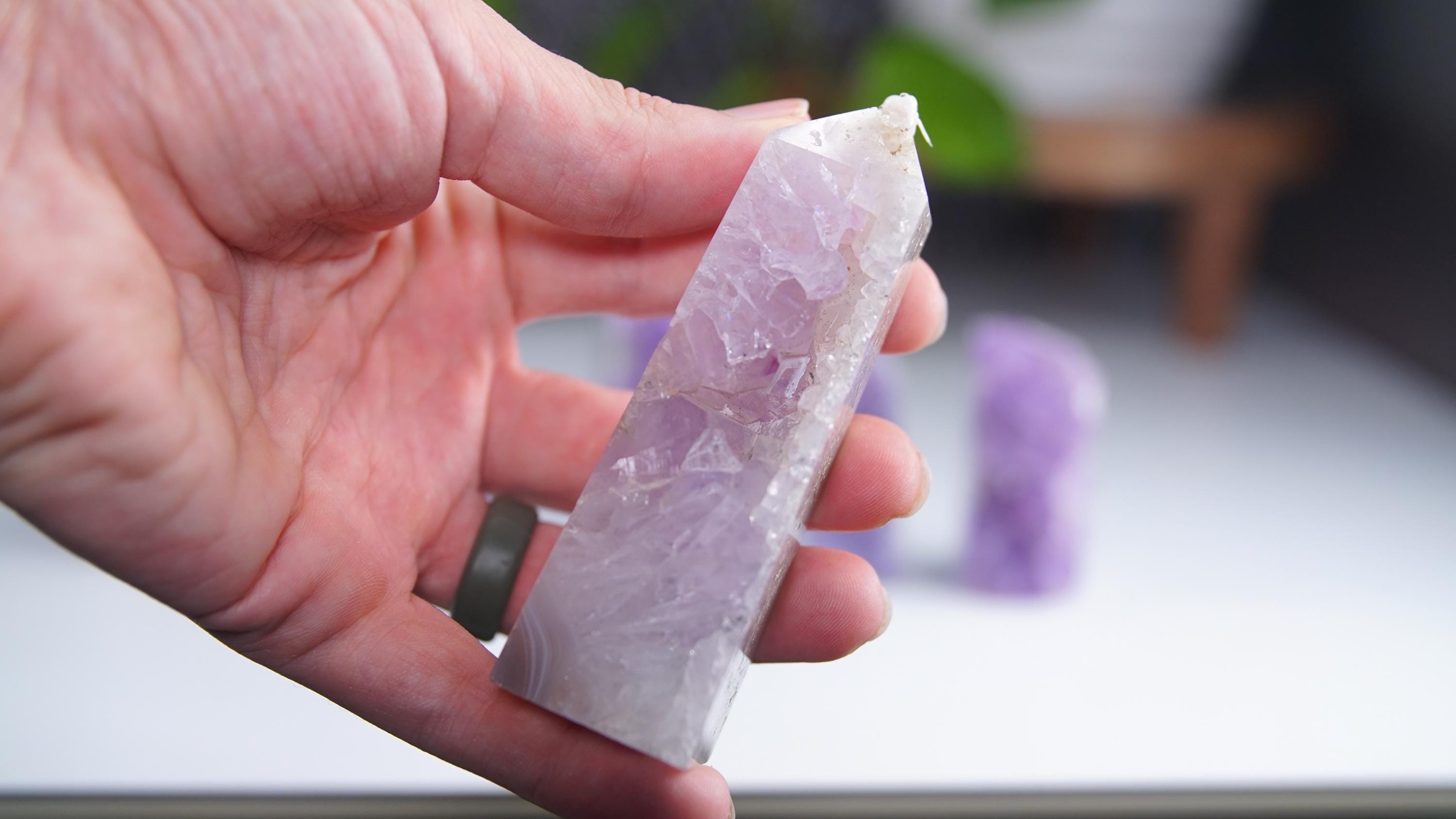 DRUZY Agate Tower Banded Agate Amethyst Stone Stunning Statement Piece Home Decor High Quality Large Crystal Reiki Energy Calm Balance