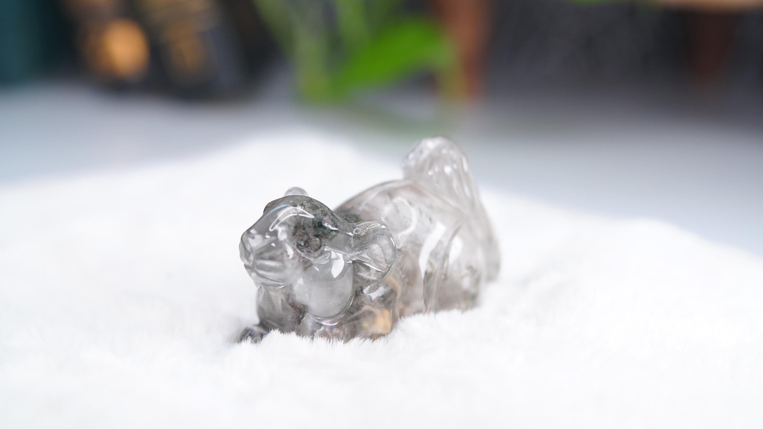 Garden Quartz Squirrel Lodolite With Inclusions Crystal Carving
