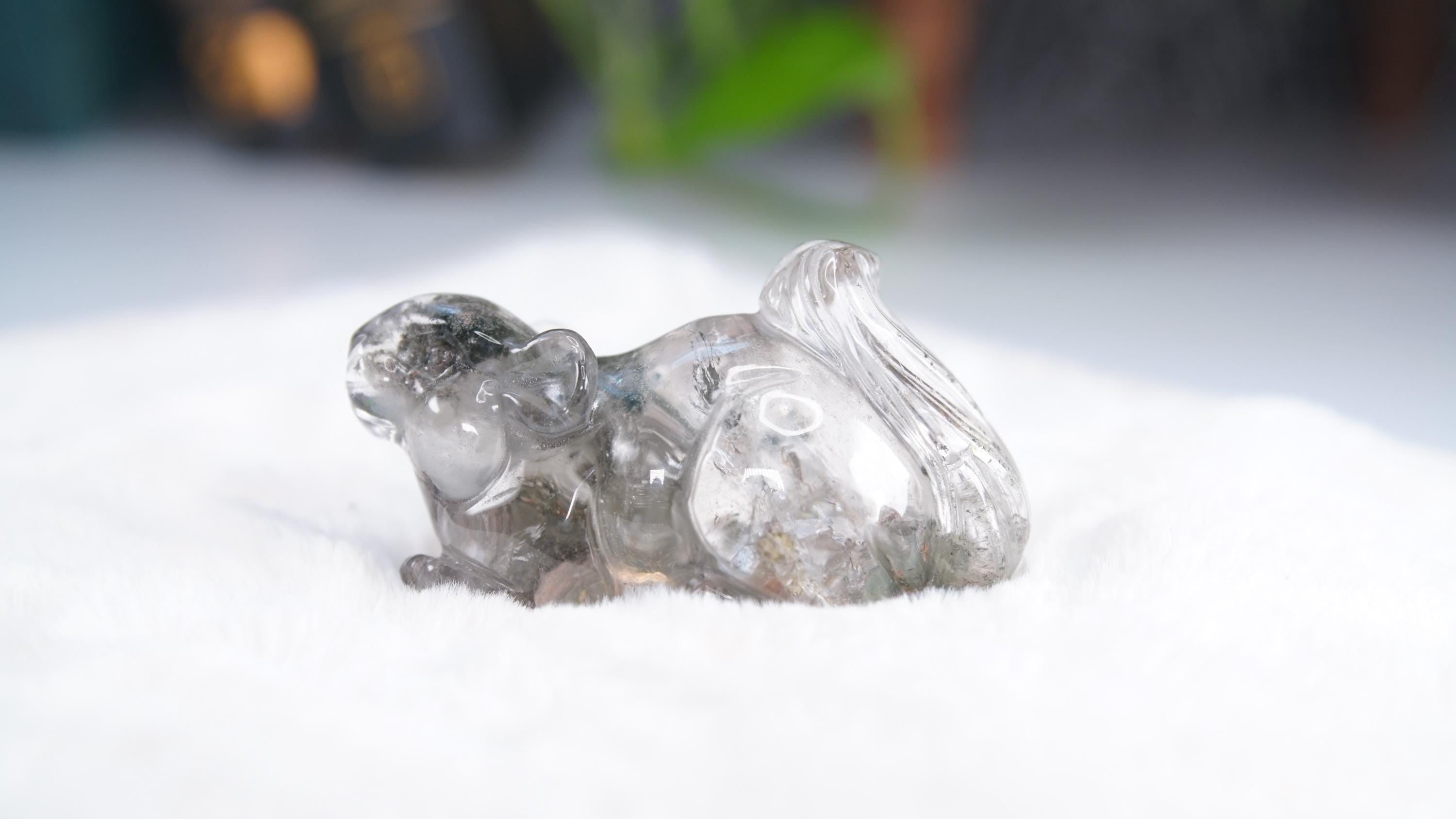 Garden Quartz Squirrel Lodolite With Inclusions Crystal Carving