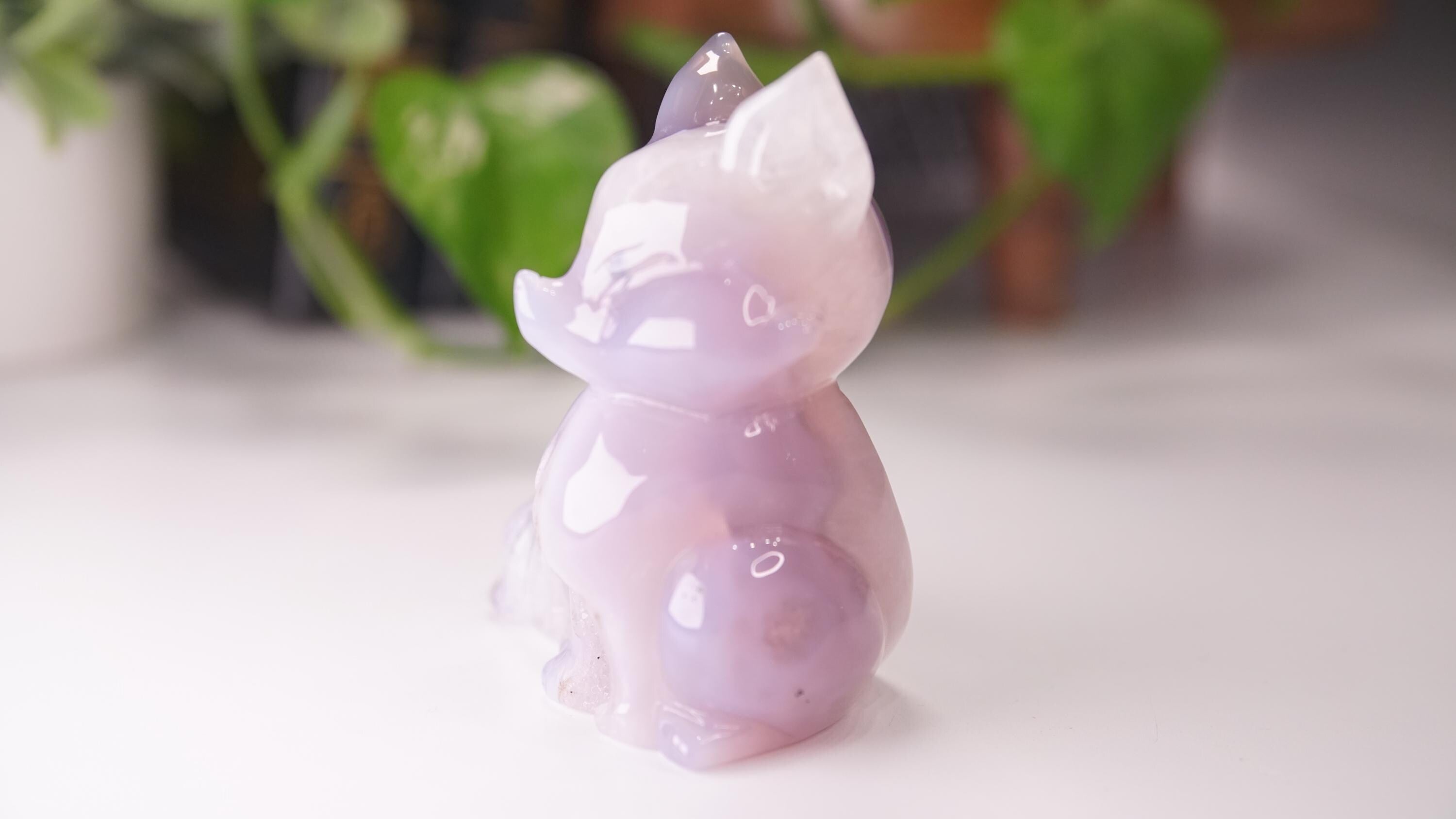 Druzy Purple Agate Hand Carved Fox Carving | US Seller