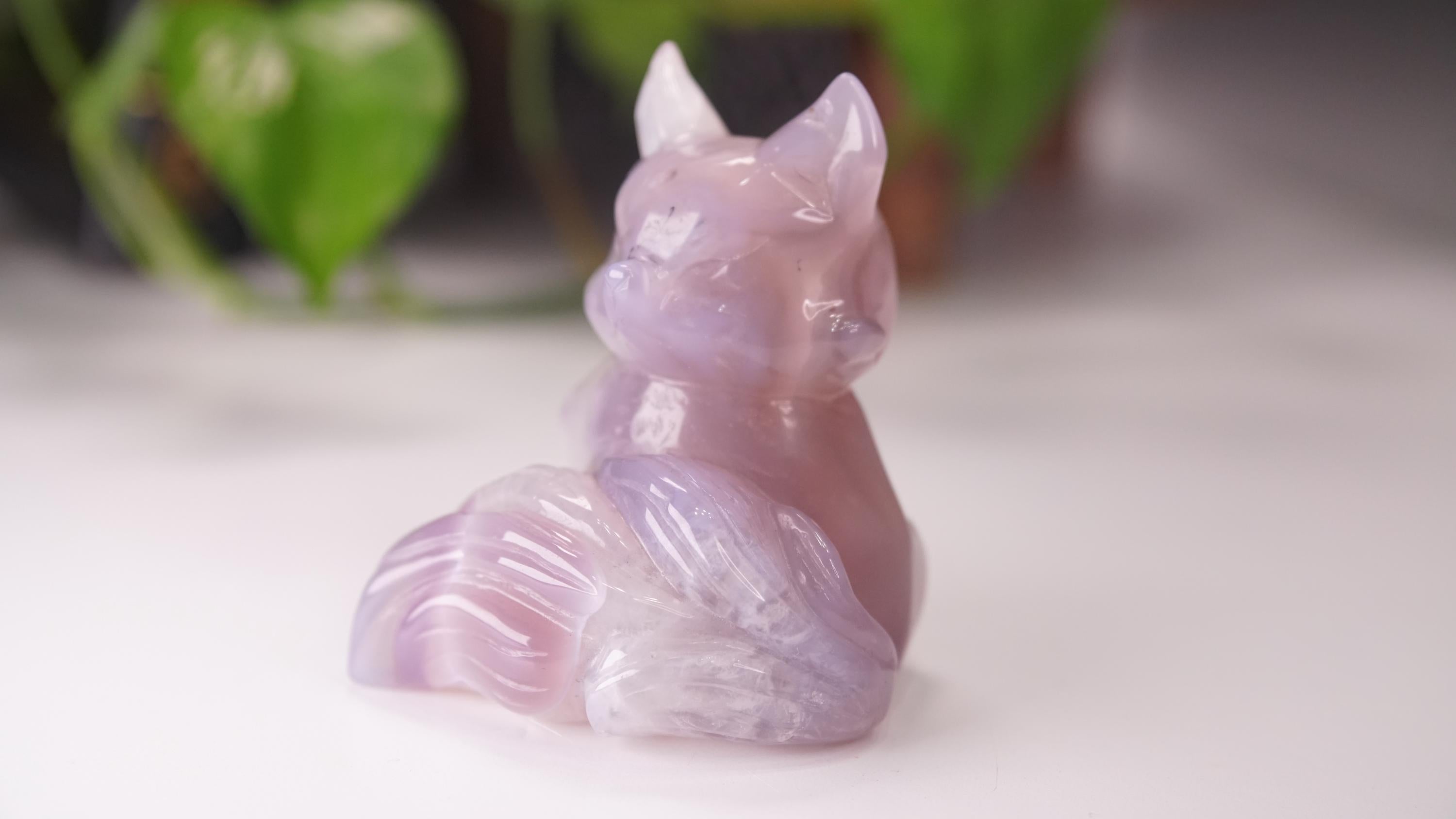 Druzy Purple Agate Hand Carved Fox Carving | US Seller