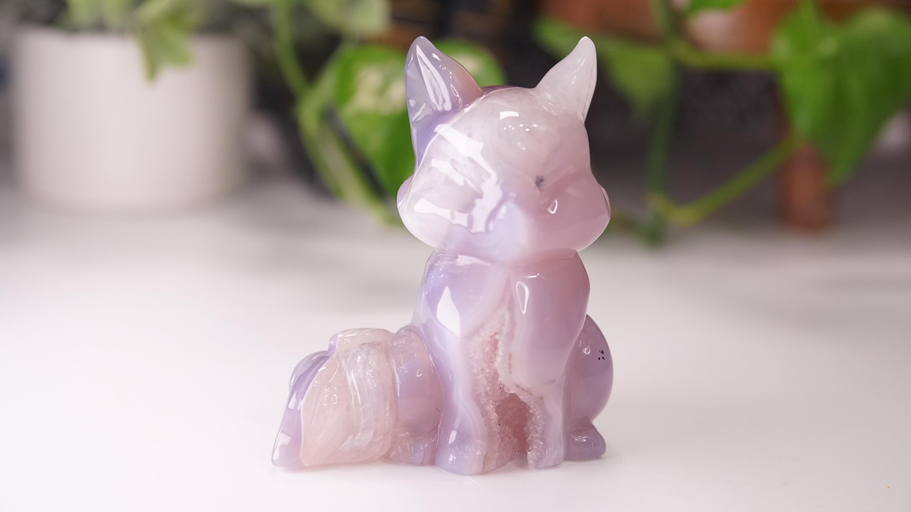 Druzy Purple Agate Hand Carved Fox Carving | US Seller