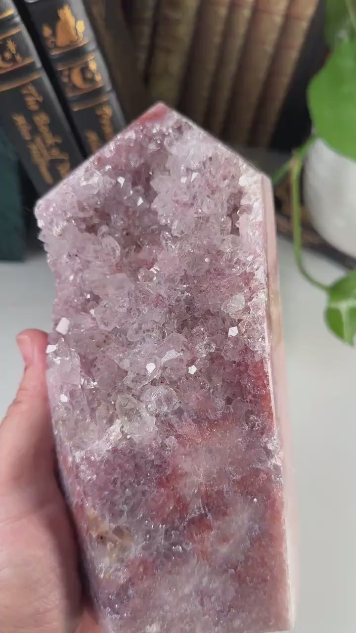 XL Druzy Pink Amethyst Jasper Agate Crystal Tower, Healing Tower, Crystal Tower, Chakra Healing, Reiki Healing Altar Calm Trust Grace