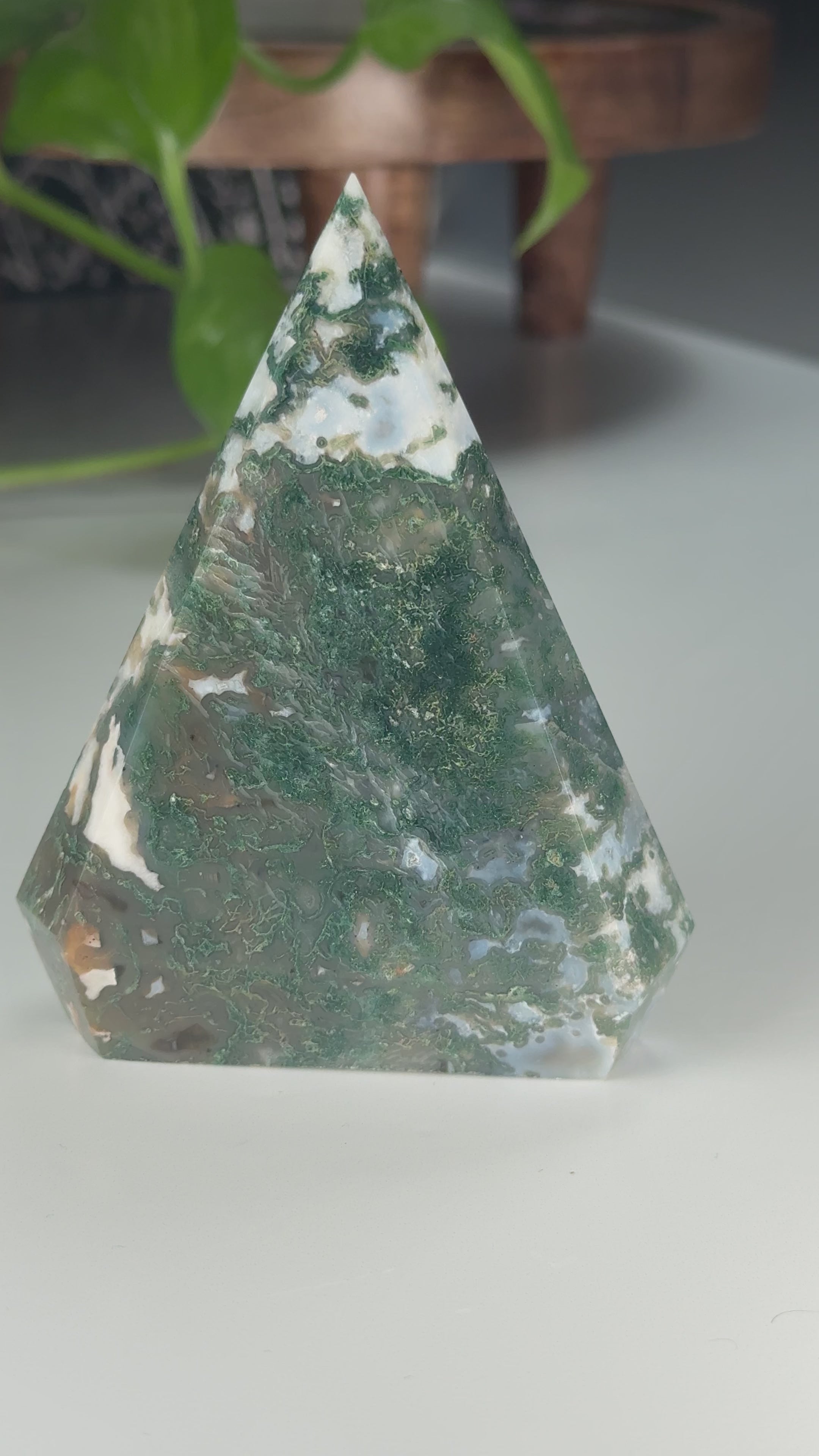 Moss Agate Diamond Flame | Flame Freeform Crystal Carving Statement Piece
