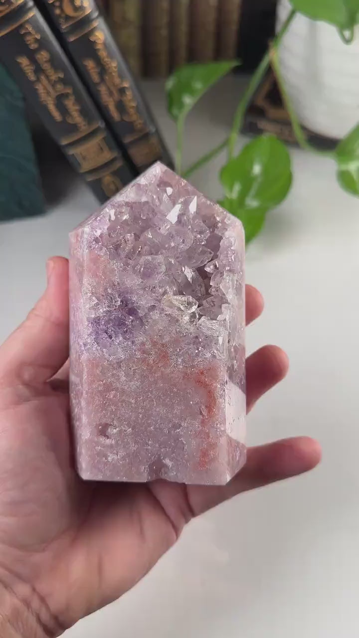 Druzy Pink Amethyst Jasper Agate Crystal Tower | US Seller | Chakra Healing, Reiki Healing Altar Calm Trust Grace