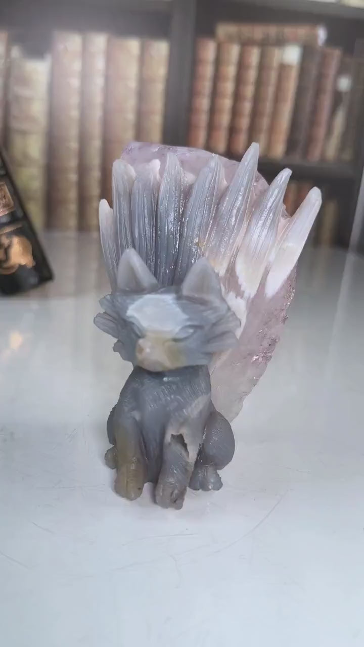 Druzy Agate Amethyst Fox Crystal Carving Geode Statement Piece