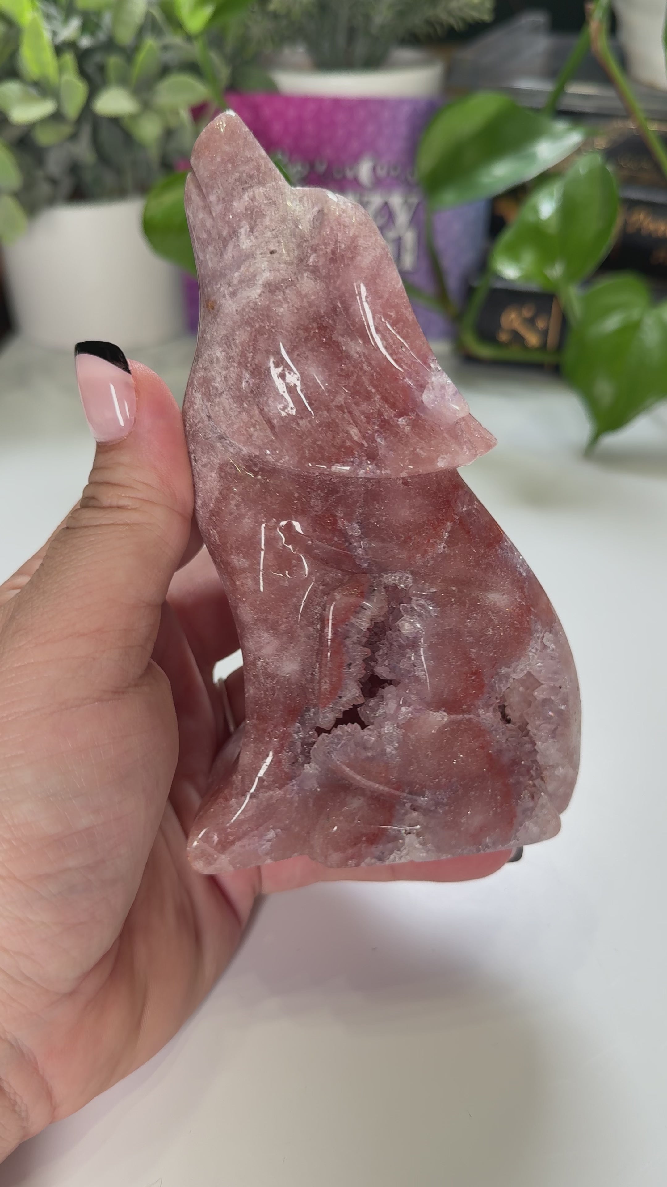 Druzy Amethyst Wolf Crystal Carving Geode Statement Piece