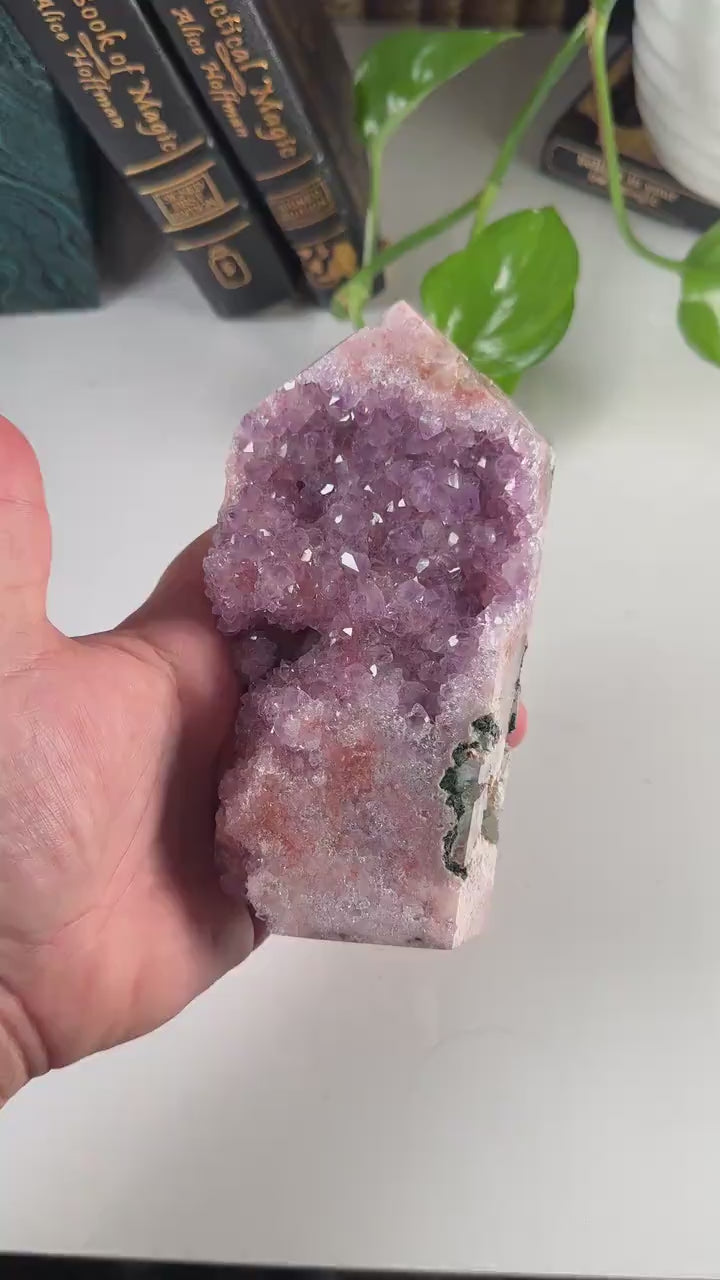 Druzy Pink Amethyst Jasper Agate Crystal Tower | US Seller | Chakra Healing, Reiki Healing Altar Calm Trust Grace
