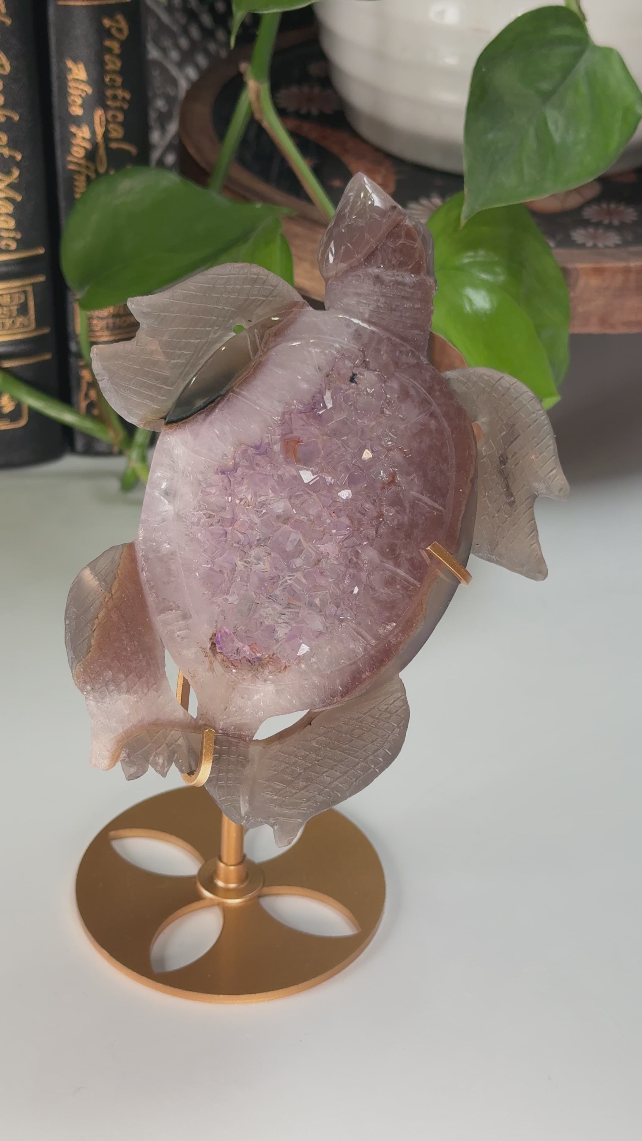 Boutique Carving Amethyst Agate Sea Turtle With Stand