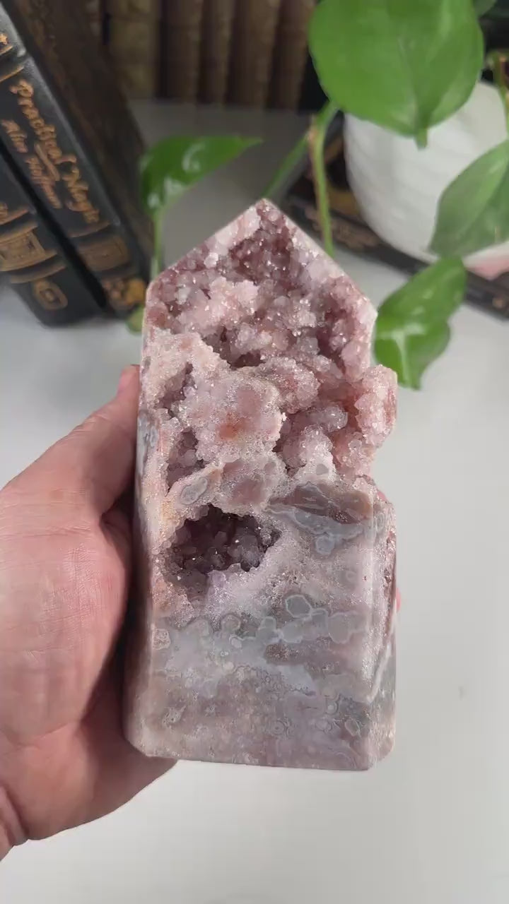 Druzy Pink Amethyst Jasper Agate Crystal Tower | US Seller | Chakra Healing, Reiki Healing Altar Calm Trust Grace