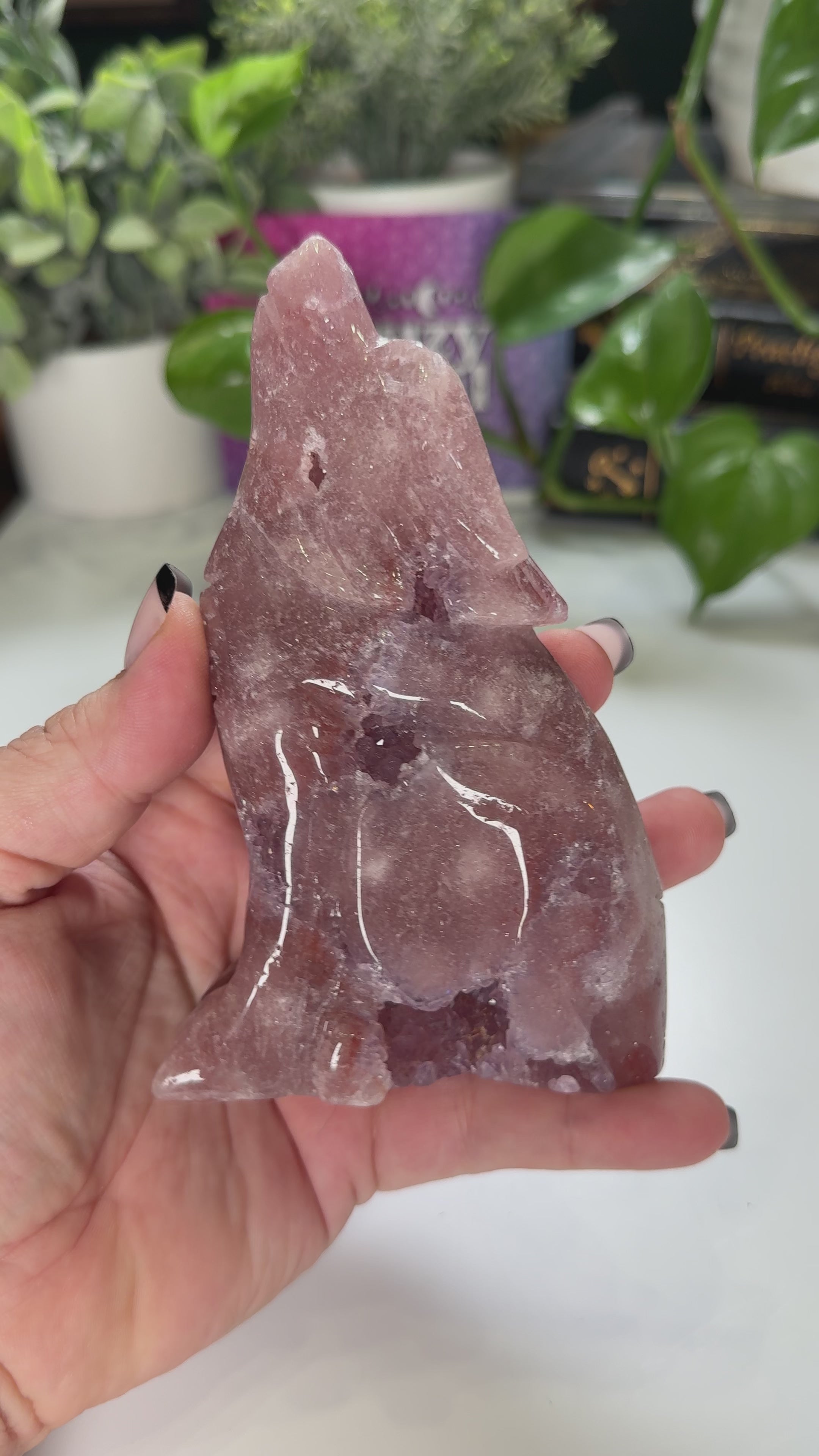 Druzy Amethyst Wolf Crystal Carving Geode Statement Piece
