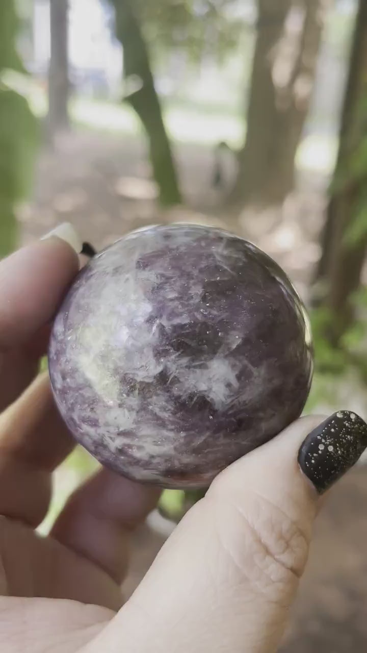 Unicorn Stone Sphere Lepodolite Quartz Tourmaline Crystal Sphere