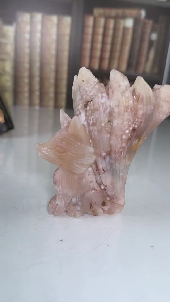 Druzy Flower Agate Pink Amethyst Fox Crystal Carving Geode Statement Piece
