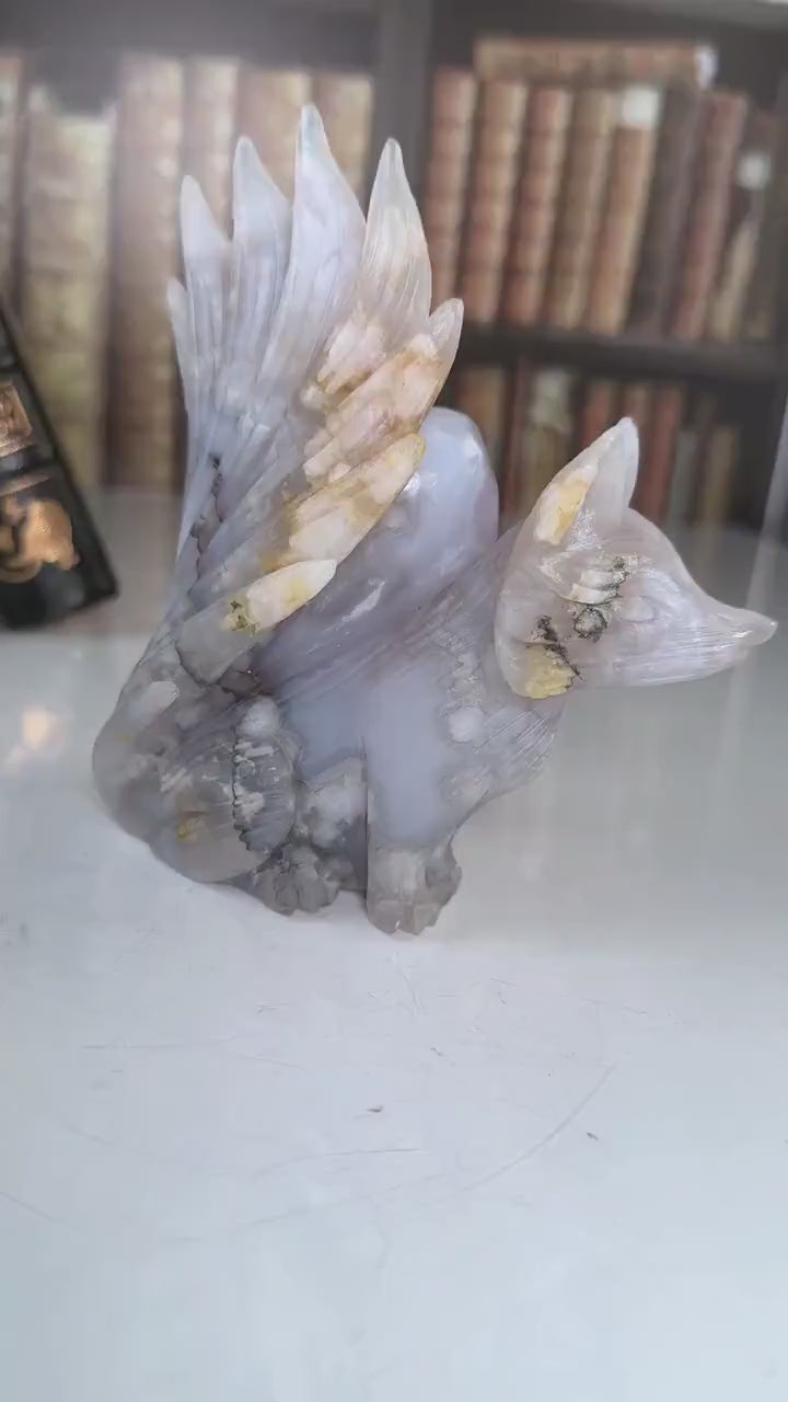 Druzy Agate Amethyst Fox Crystal Carving Geode Statement Piece