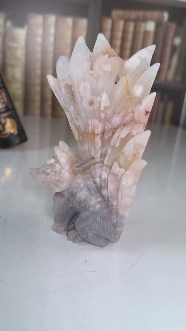 Druzy Flower Agate Pink Amethyst Fox Crystal Carving Geode Statement Piece