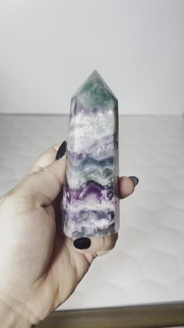 Fluorite Tower Points Rainbow Wand Meditation Energy Reiki Healing Crystal Quartz Obelisk Points Spiritual Protection Energy Reiki