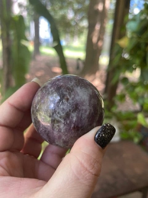 Unicorn Stone Sphere Lepodolite Quartz Tourmaline Crystal Sphere
