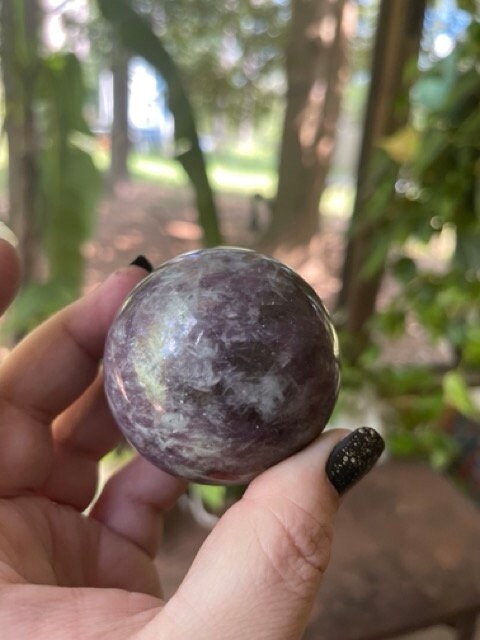 Unicorn Stone Sphere Lepodolite Quartz Tourmaline Crystal Sphere