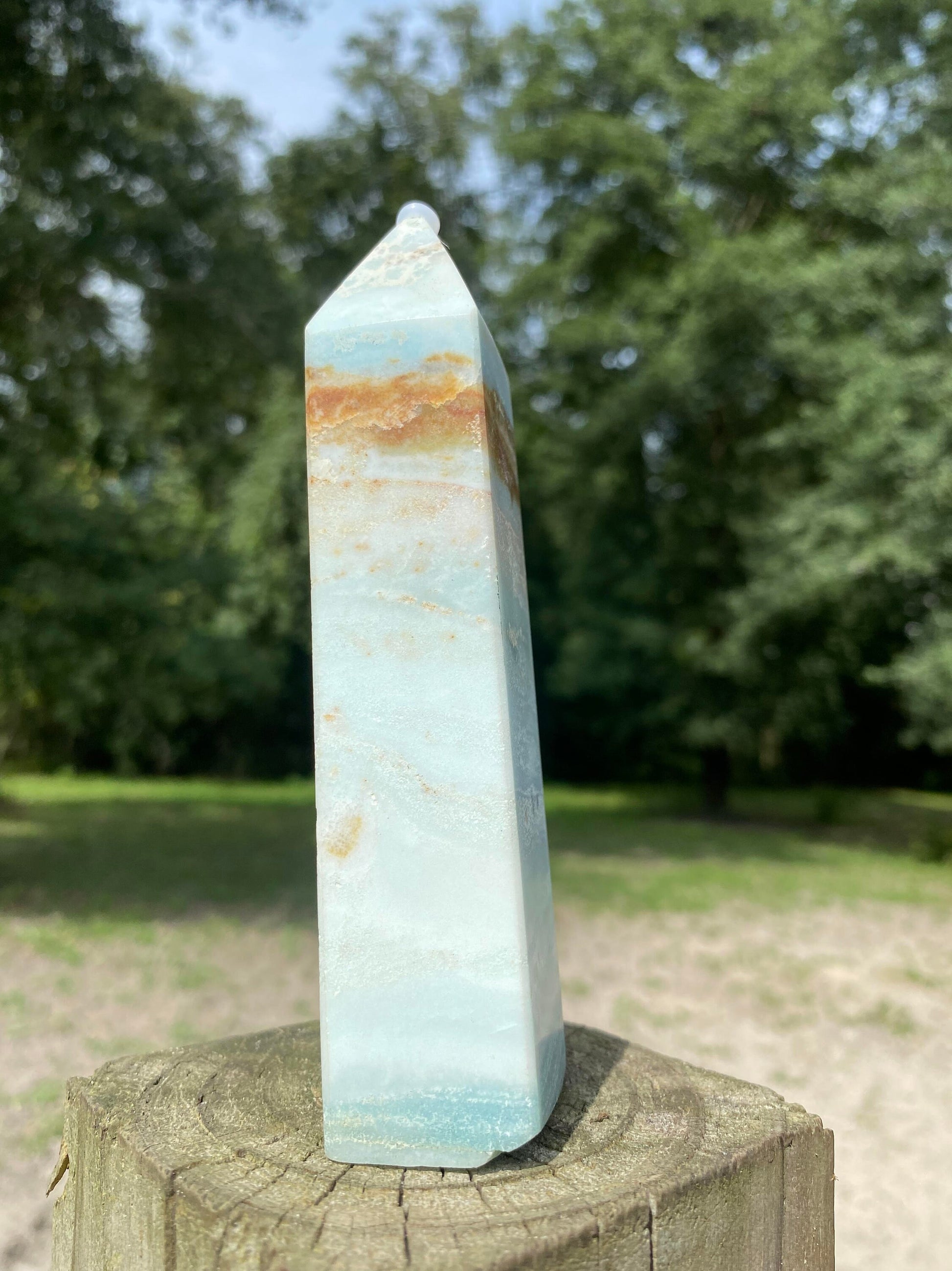 Blue Caribbean Calcite Tower Crystal Wand Point 2