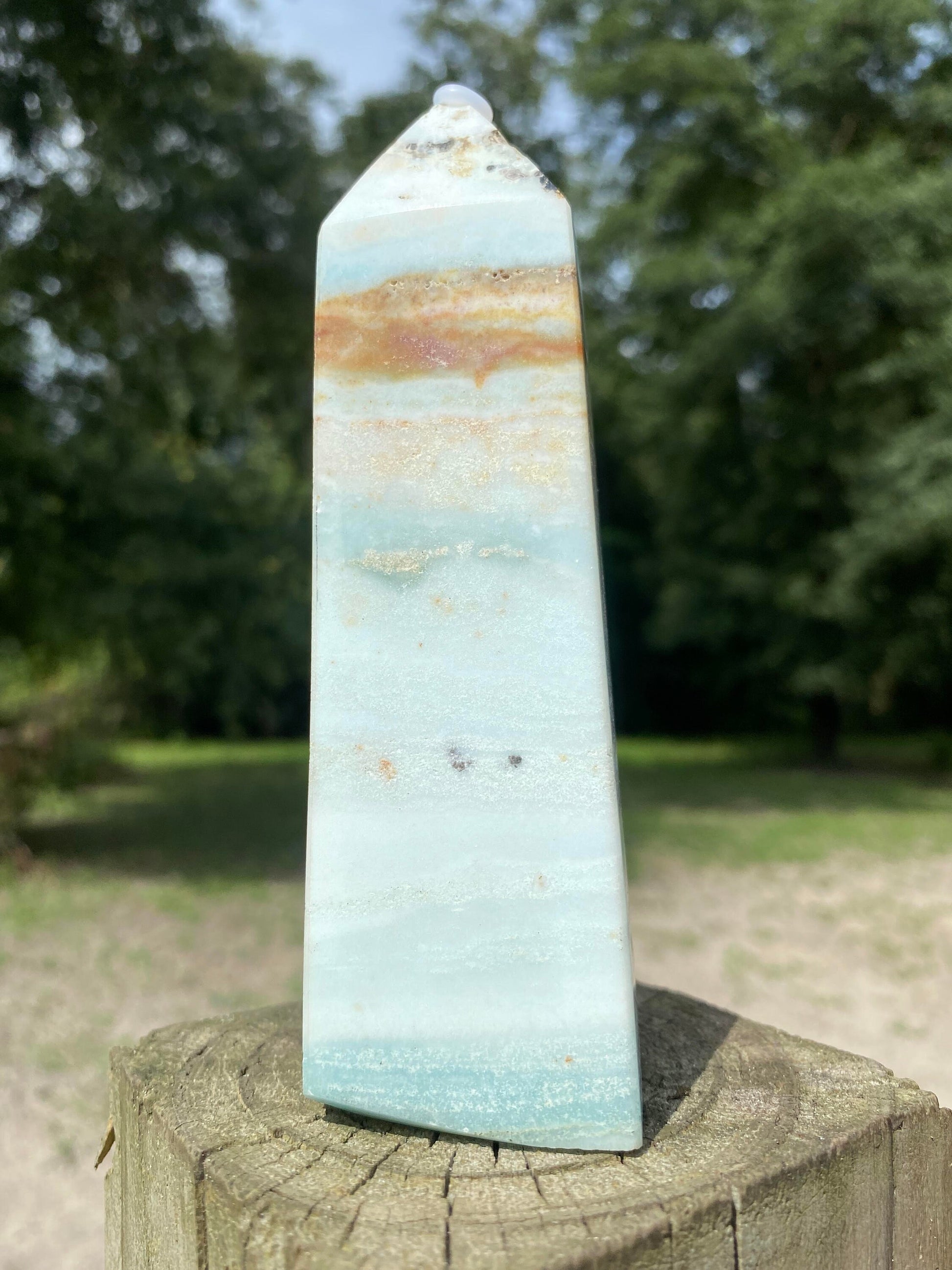 Blue Caribbean Calcite Tower Crystal Wand Point 3