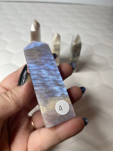 Stunning Blue Flash Moonstone Crystal Tower Natural Moonstone Healing Crystal Point Polished Moonstone Stone