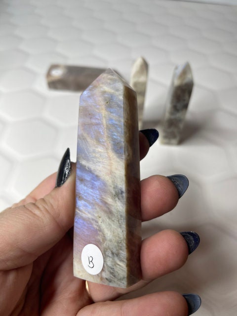 Stunning Blue Flash Moonstone Crystal Tower Natural Moonstone Healing Crystal Point Polished Moonstone Stone