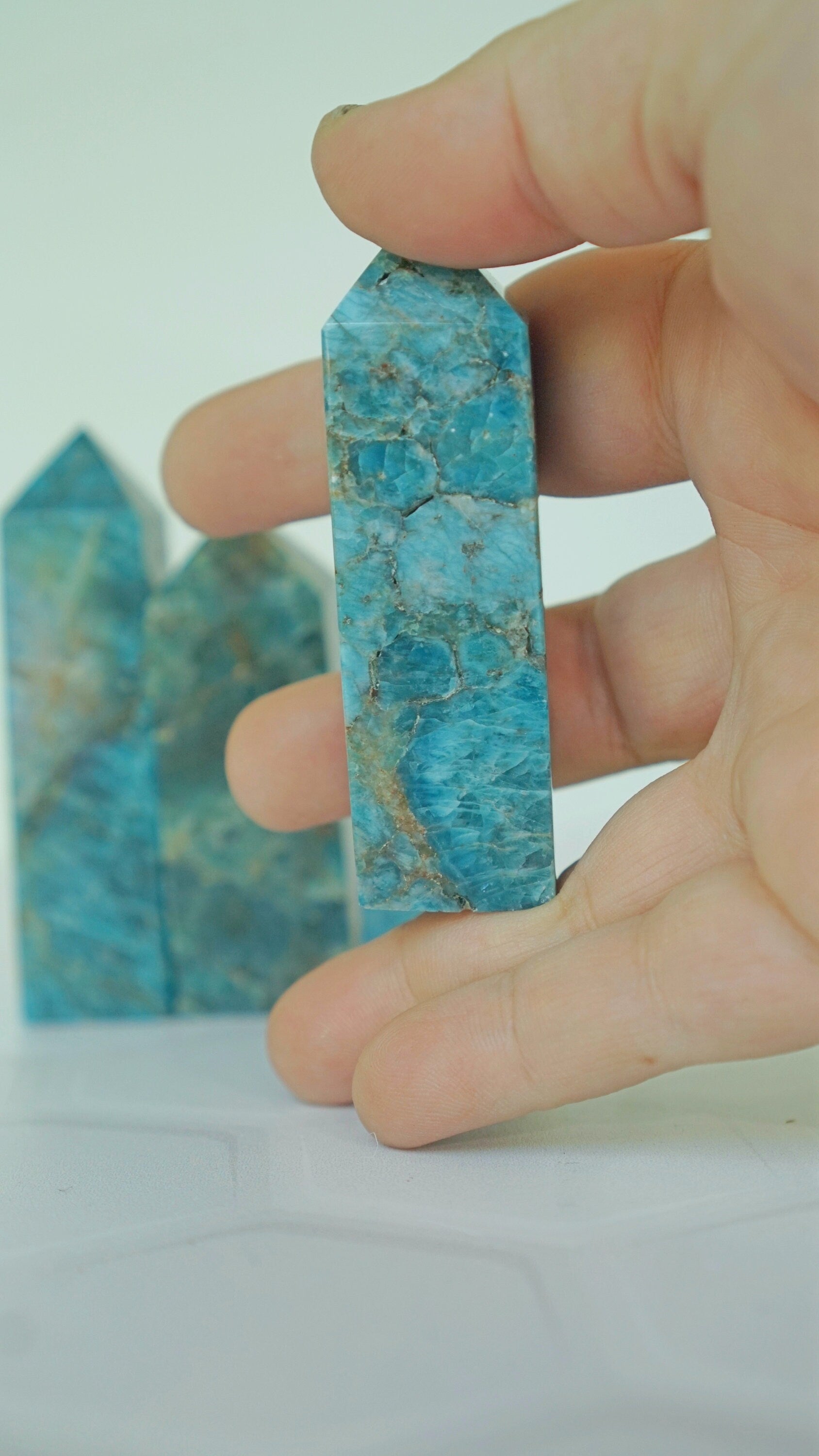 Blue Apatite Small Towers Crystal Polished Carvings