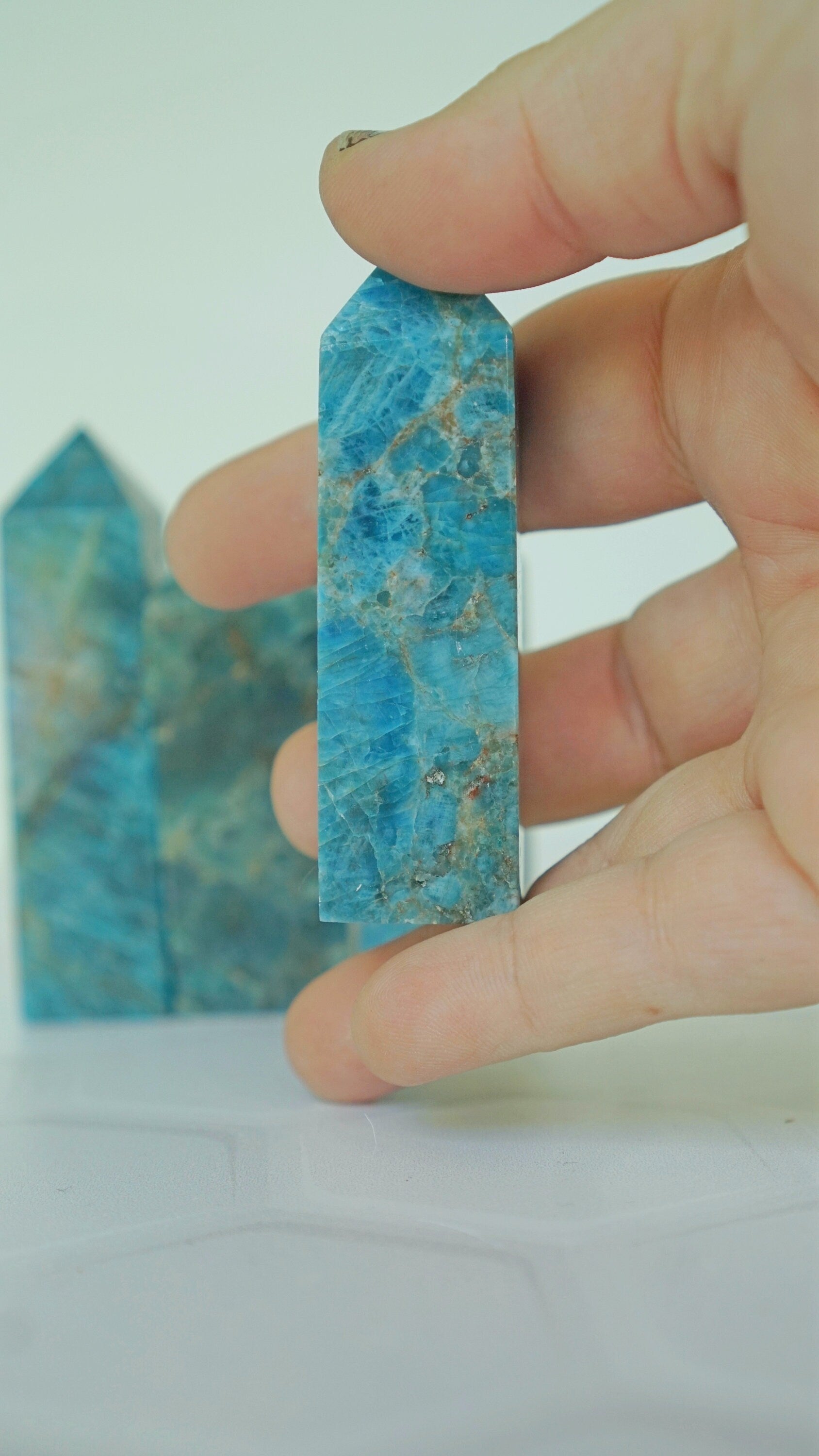 Blue Apatite Small Towers Crystal Polished Carvings