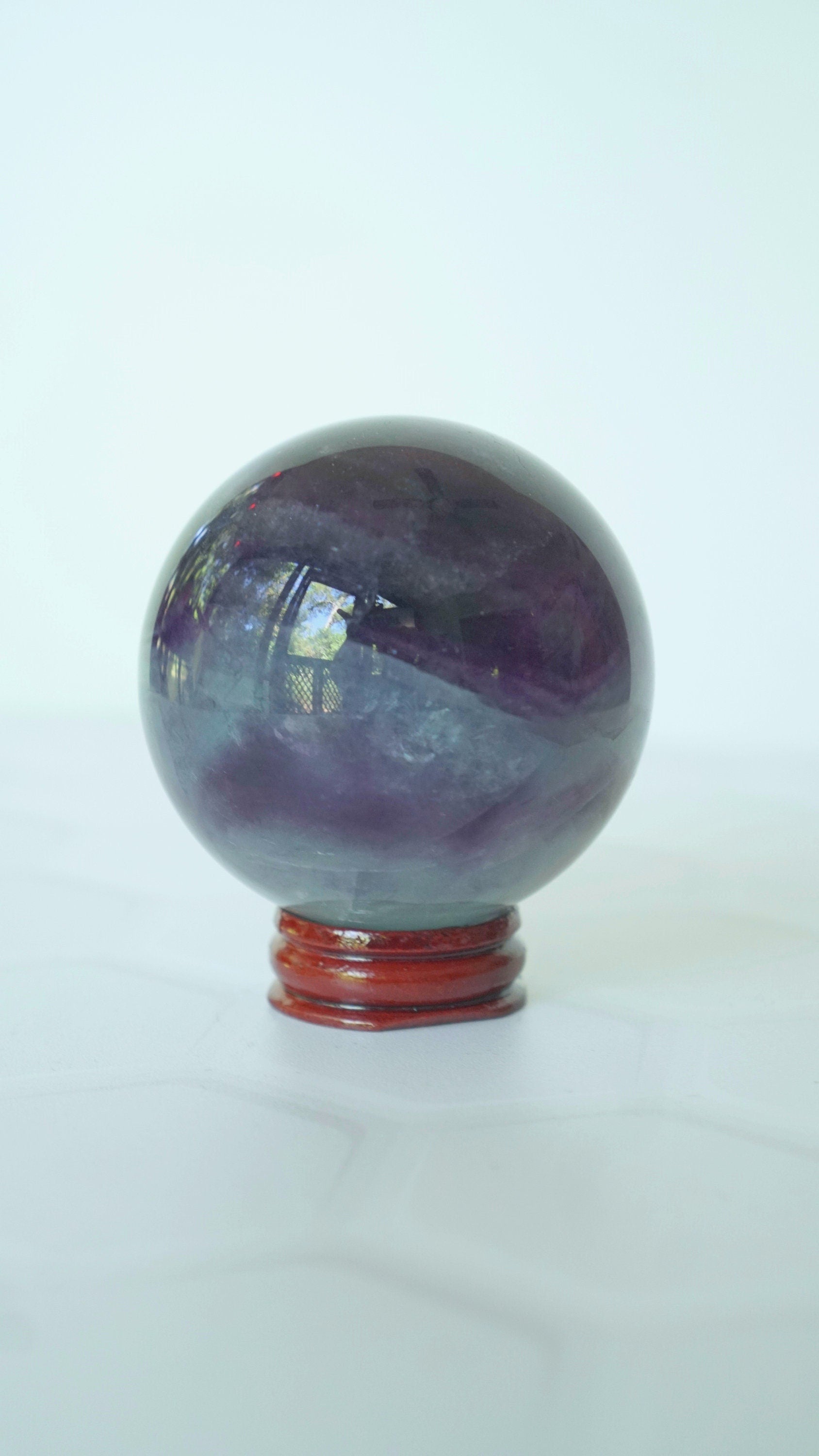 Watermelon Fluorite Crystal Sphere With Stand Healing Stone Reiki Energy Feng Shui Home Office