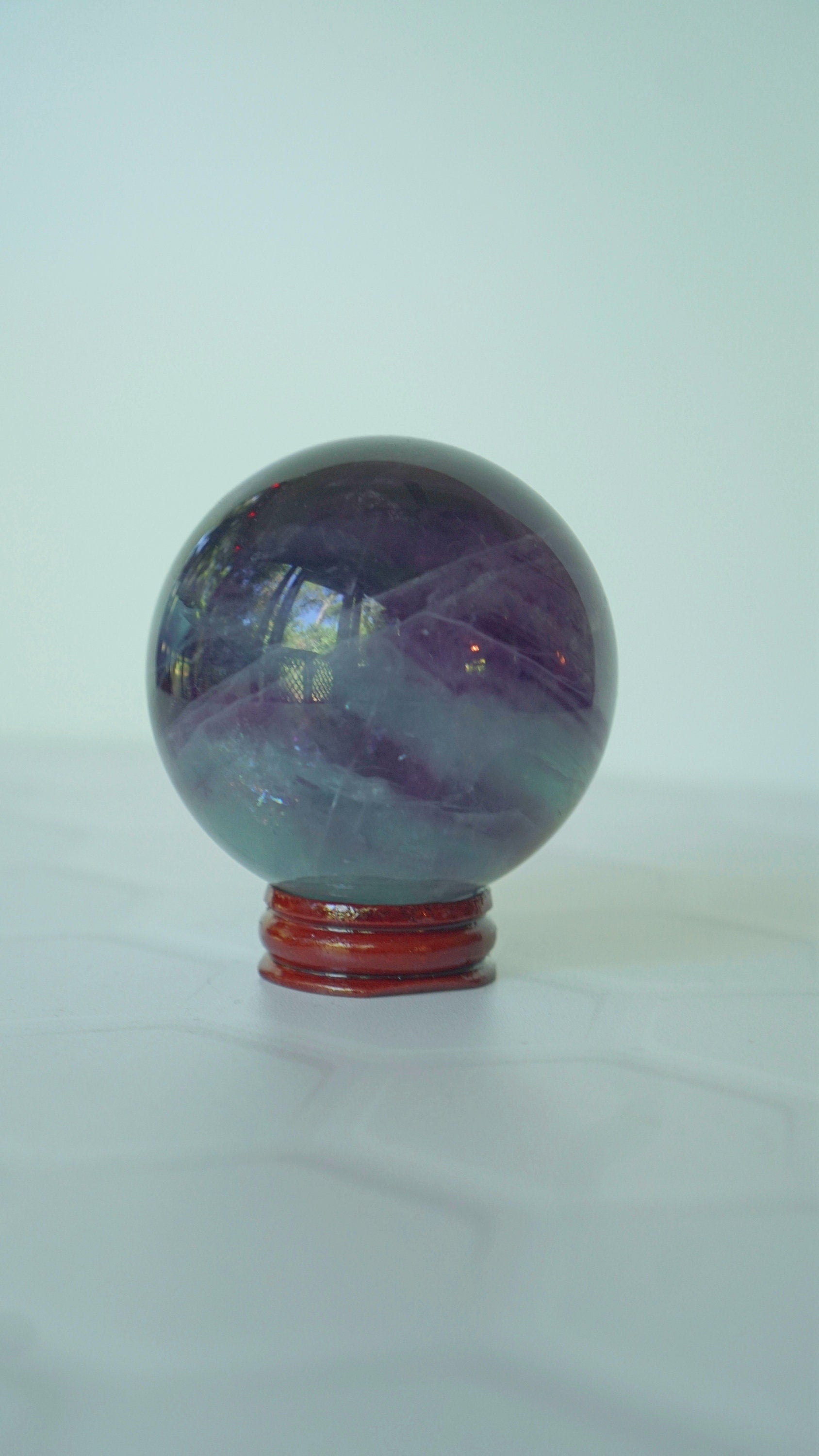 Watermelon Fluorite Crystal Sphere With Stand Healing Stone Reiki Energy Feng Shui Home Office